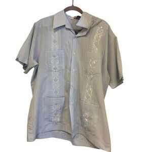 Romani Collection Cuban Style Guayabera Short Sleeve Shirt XL Blue